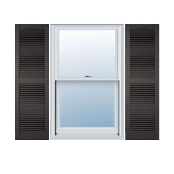 12"W x 64"H Lifetime Vinyl, Custom Cathedral Top Center Mullion, Open Louver Shutters, w/Shutter-Loks (Per Pair), Musket Brown