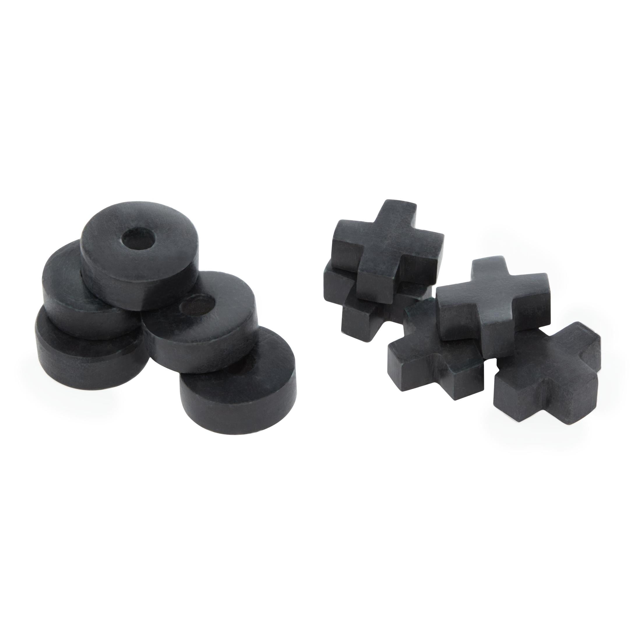 DecMode 6" x 1" Black Marble Tic Tac Toe Game Set with Silver Metal Accents, 1-Piece
