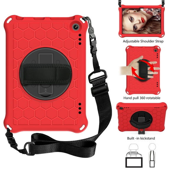 Allytech Kindle Fire HD 8 2020 Case for Kids, Fire HD 8 Plus Case, Rugged Protection Kickstand Shockproof Shoulder Strap Kids Friendly EVA Silicone Cover for Amazon Fire HD 8 2020, Red/Black