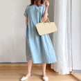 thumbnail image 3 of ZenCart Women's Loose Cotton Dress Summer Casual Plus Size Midi Dress Crew Neck Short Sleeve Pleated Swing Dress with Pockets, 3 of 8