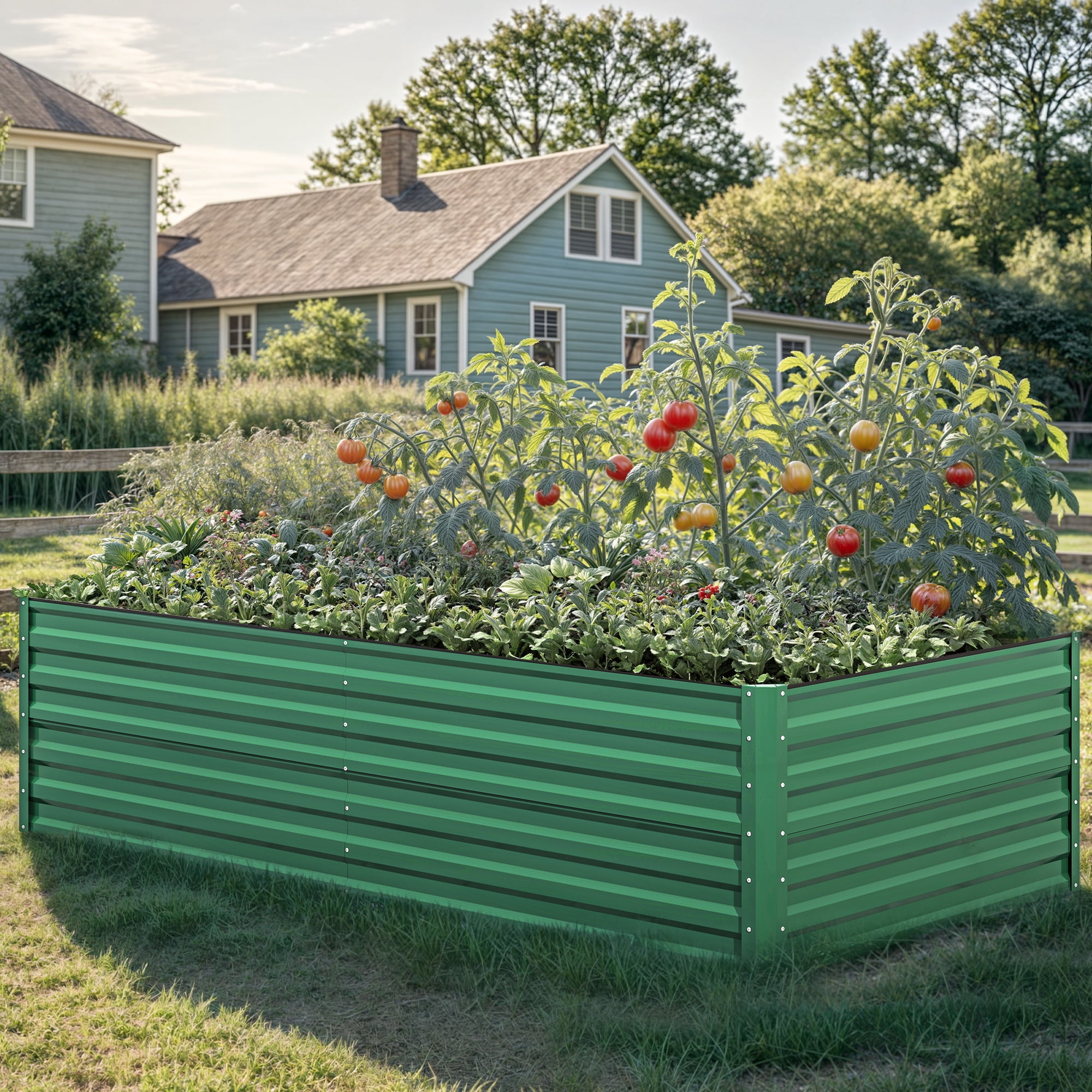 Uforic 8ftx4ftx2ft Large Raised Garden Bed Kit,Outdoor Galvanized Metal Patio Planter Box with Safety Rubber & Gloves, for Vegetables Flowers,Green