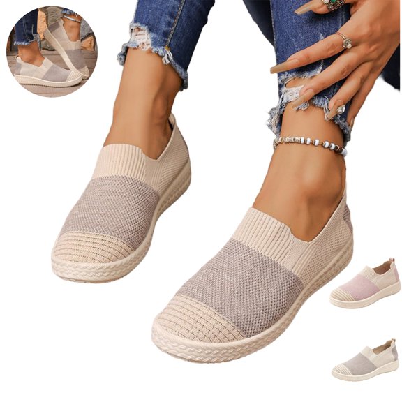 Mfakffe Orthopedic Womens Sneakers Color Block Knit Slip On Shoes Breathable Mesh Lightweight Casual Low Top Daily Shoes