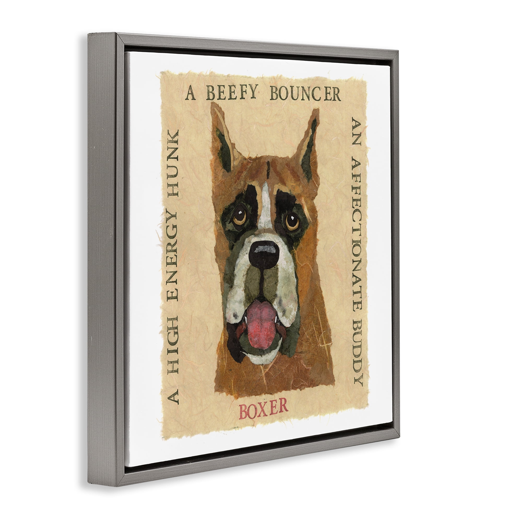 Stupell Industries Fun Boxer Pet Phrases Animals Painting Gray Floater Framed Canvas Art Print Wall Art, 25 x 25