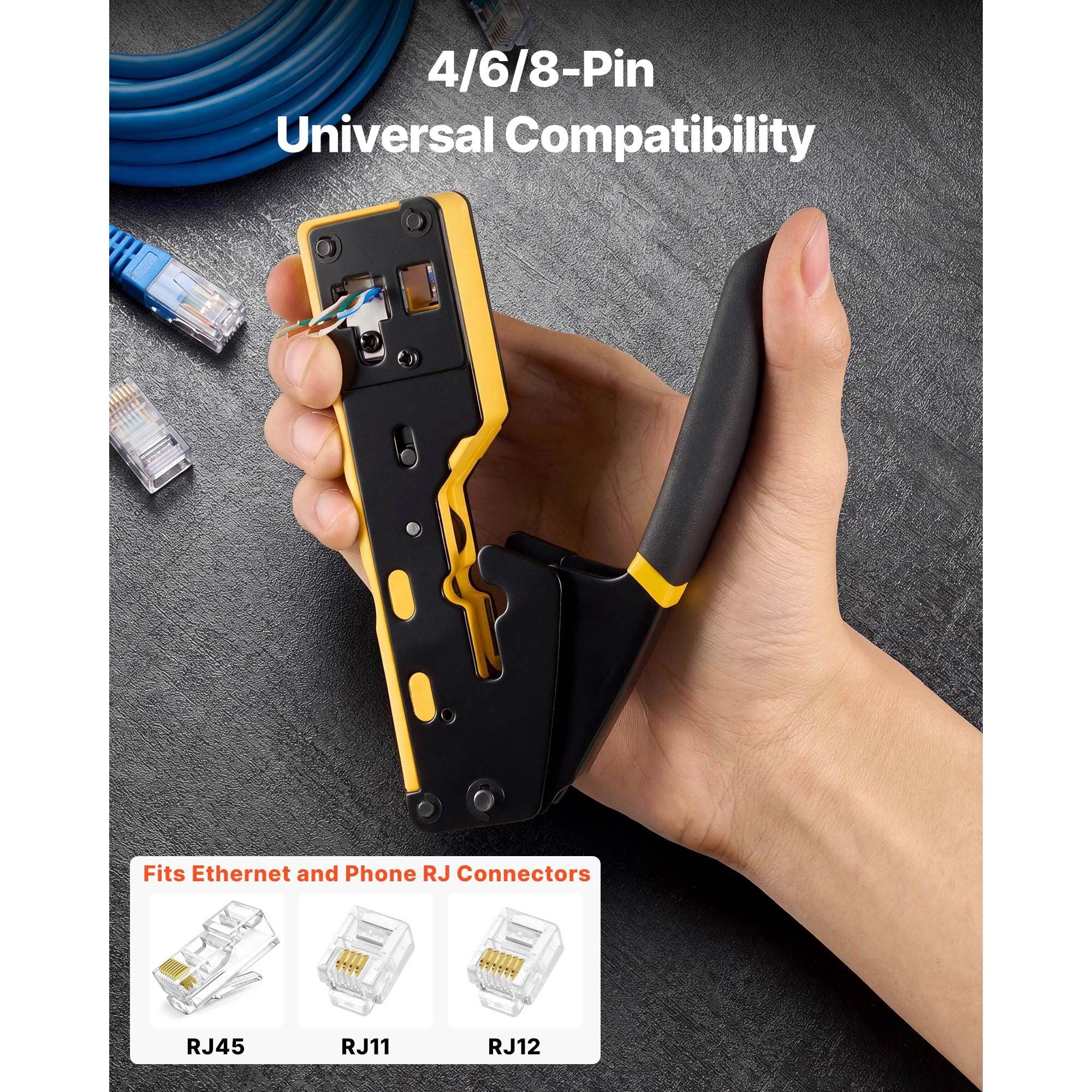 3-in-1 Ethernet Crimper Tool, Cut Strip Crimp RJ45 CAT5 CAT6, Precise Stripping Clean Cutting Accurate Crimping Network Cable Tool