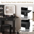 thumbnail image 2 of Modern Black Vanity Desk with LED Lighted Mirror – Makeup Table with Power Outlets, Drawers, Cabinet, Storage Stool & Shelves – Adjustable Lighting, Bedroom, 2 of 8