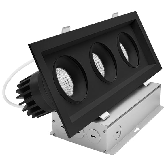 LUXRITE 3-Head Rectangular Black Regressed Gimbal LED Recessed light, 360   15 Swivel, 5CCT, 15W, 1000LM, 60 Dimmable