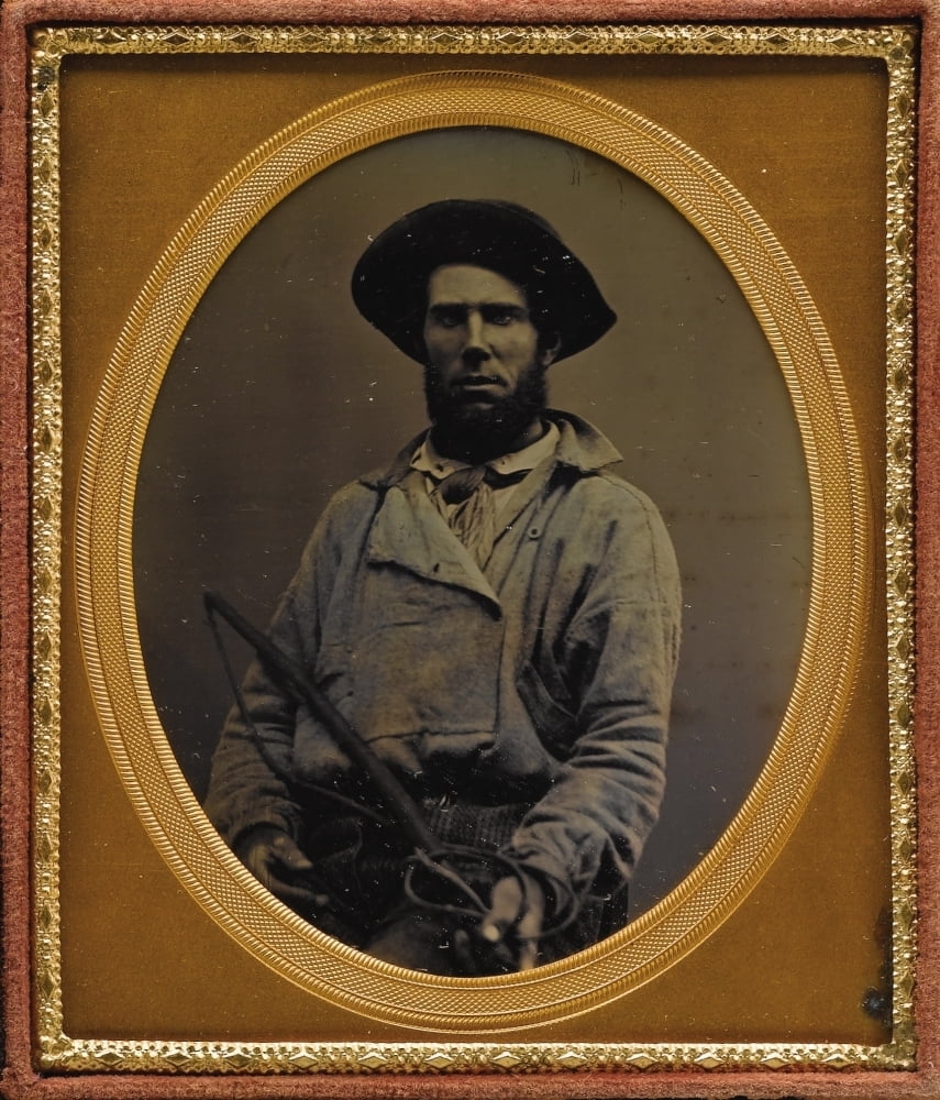 Sixth Plate Daguerreotype Of A Western Mule Skinner Holding Whip, Ca