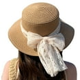 thumbnail image 5 of SikaFu Summer New Straw Hat Female Fashion Temperament High -Level Sense Pearl Ribbon Sun Hat Flat Top Lace Sun Hat Spot, 5 of 8
