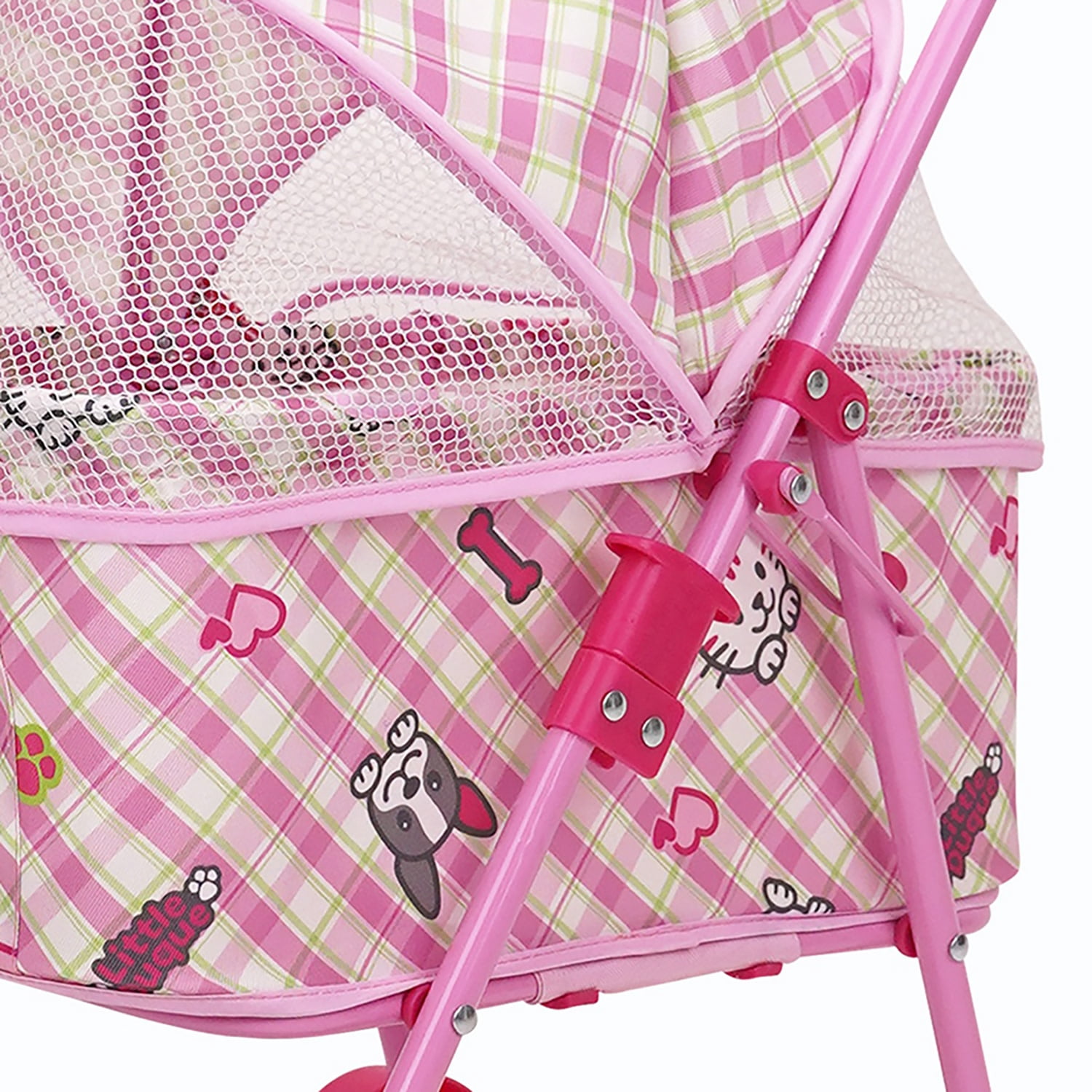 509 Crew: Little Duque 2-In-1 Pet Doll Toy Pram - Pink-Puppy-Kitten Print, Stuffed Animal Stroller w/ Removable Bassinet, Sun Canopy, Roleplay, Kid 3+