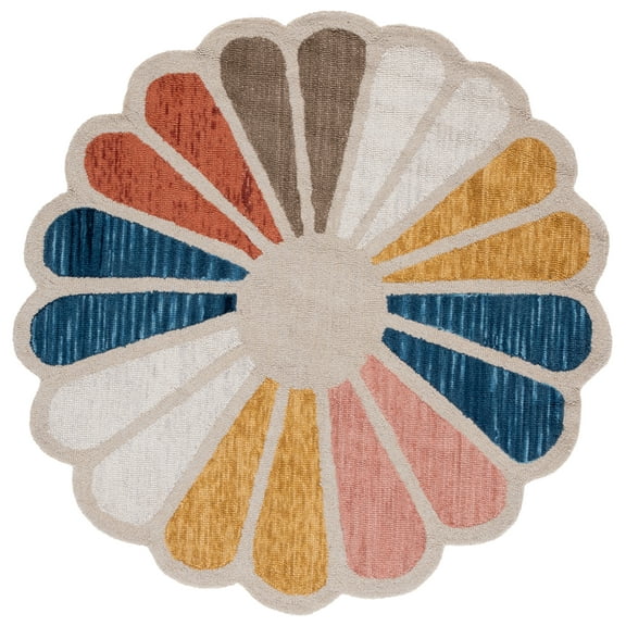 SAFAVIEH Novelty Genesis Floral Area Rug, Beige/Blue, 5' x 5' Round