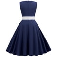 thumbnail image 4 of Bigersell Floral Dresses for Women Fashion Casual Dress Round Neck Sleeveless Women's Dress Knee-Length Women A-Line Dress Style 8735, Female Asymmetrical Dresses Navy M, 4 of 8