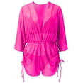 thumbnail image 5 of NMMUED Women's 3 Piece Swimsuit Set Sheer Romper Cover Up Long Sleeve Deep V Neck Bikini Bathing Suits Drawstring Summer Vacation Swimwear Outfits Hot Pink L, 5 of 6