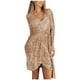 thumbnail image 1 of Vestido pequeño de manga larga con cuello en V y lentejuelas de color sólido sexy para mujer Vestido de manga larga con cuello en V Pompotops  hdfakjf6954, 1 of 9