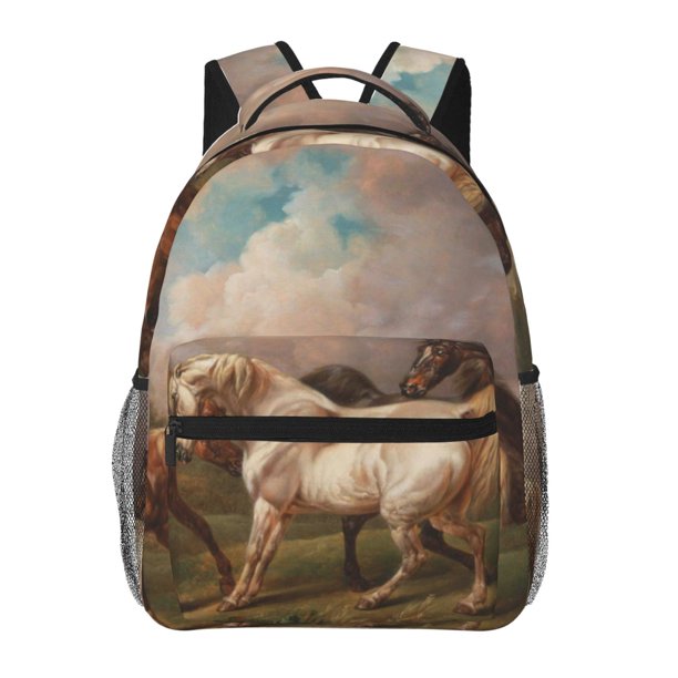 Fotbe Three Horses Oil Painting Mochila Casual con Estampado para Escuela, Viajes y Actividades al Aire Libre - Duradera, Ligera y Cómoda