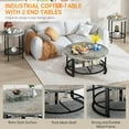 thumbnail image 3 of Baxluxe Round Coffee Table Set of 3, Wooden Living Room Center Table with 2 End Tables, Middle Table and Side Tables Set with Storage Shelves, 3 Pieces Tea Table Set for Home, Office, Gray, 3 of 7
