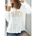 thumbnail image 4 of Women'S Beach Cover Up Letter Print Long Sleeve Sweater Crew Neck Split Hem Crochet Jumper Top White S, 4 of 6