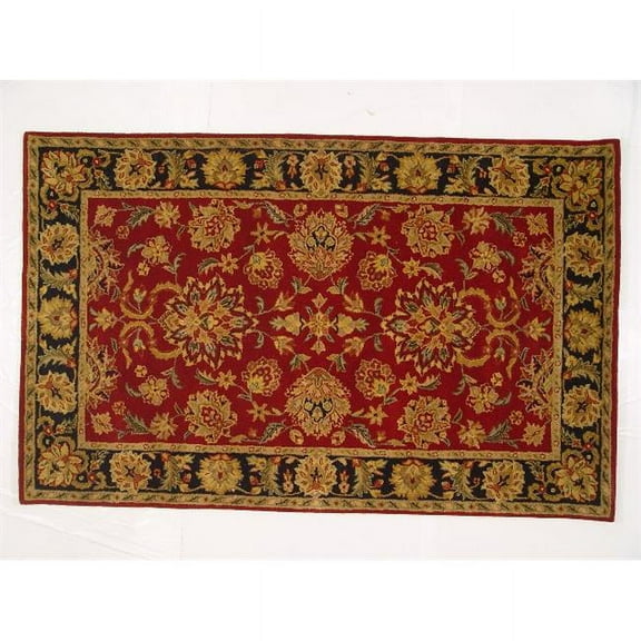 LS-RM3 5 x 8 ft. Kavera 100 Percent Long Fiber Wool Hand Made Rug, Red & Black