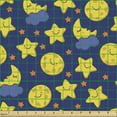 thumbnail image 2 of Ambesonne Cartoon Fabric by the Yard Upholstery, Sleeping Moon at Night Time, 1 Yard, Navy Blue Orange Yellow, 2 of 5