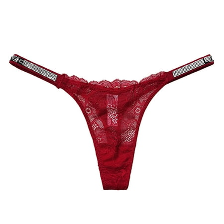 

ZMHEGW Womens Underwear Shiny Rhinestone Lace Thin Strap Ultra Thin Hot Womens Panties