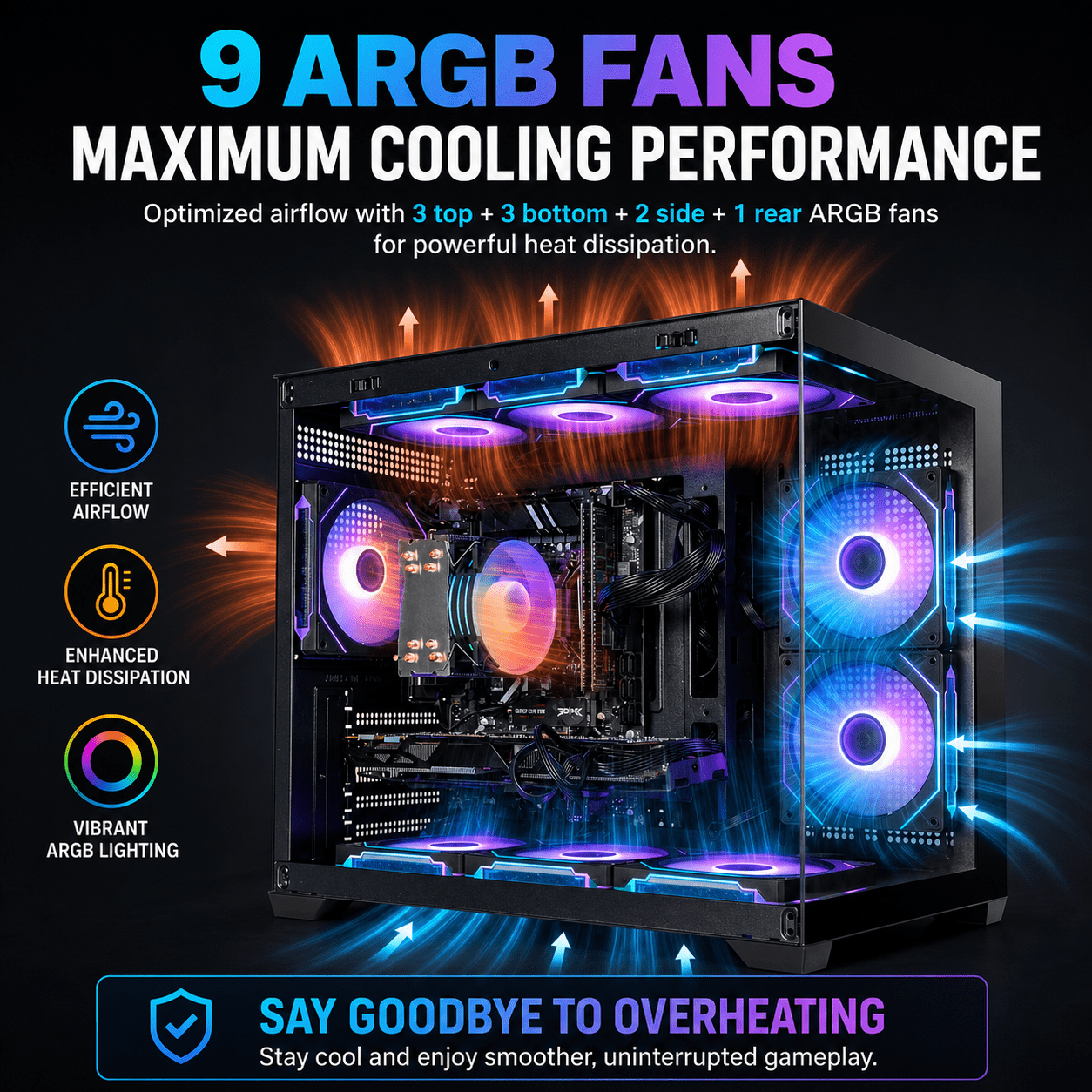 Prebuilt Gaming PC i7-8700 RTX2060, 16GB DDR4 RAM, 400GB NVME SSD+1TB HDD, WiFi 6 & BT5.4, 650W, Win11,7 Argb Fan