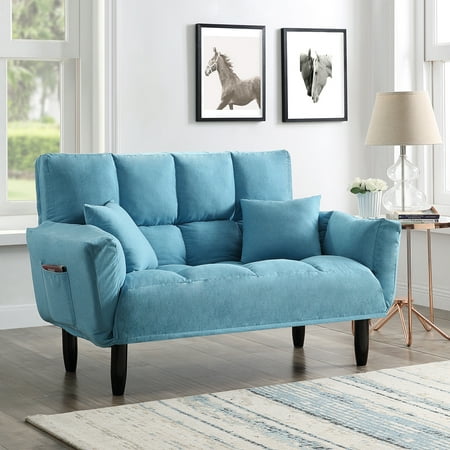 Tufted Sleeper Sofa Loveseat Sofa Bed with Solid Wood Legs