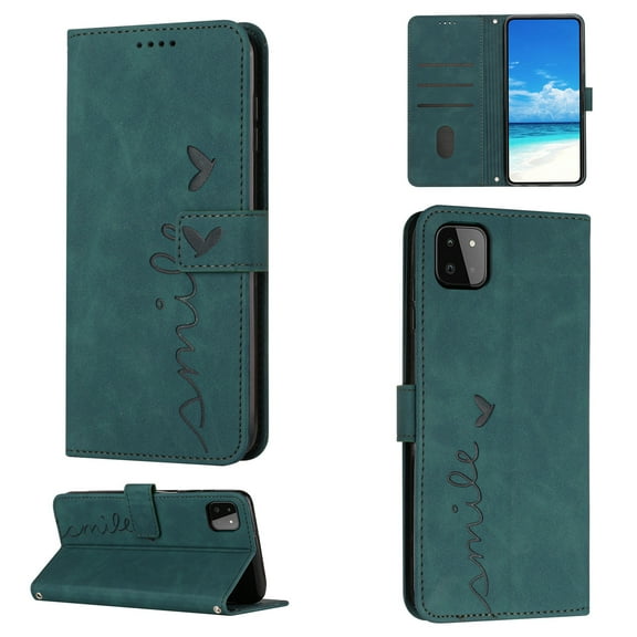 For Samsung A22 Case 5G, Allytech Wallet Case Magnetic Folio Embossed Full Protection PU Leather Kickstand Credit Card Holder Slots Wrist Strap Flip Cover for Samsung Galaxy A22 5G, Green