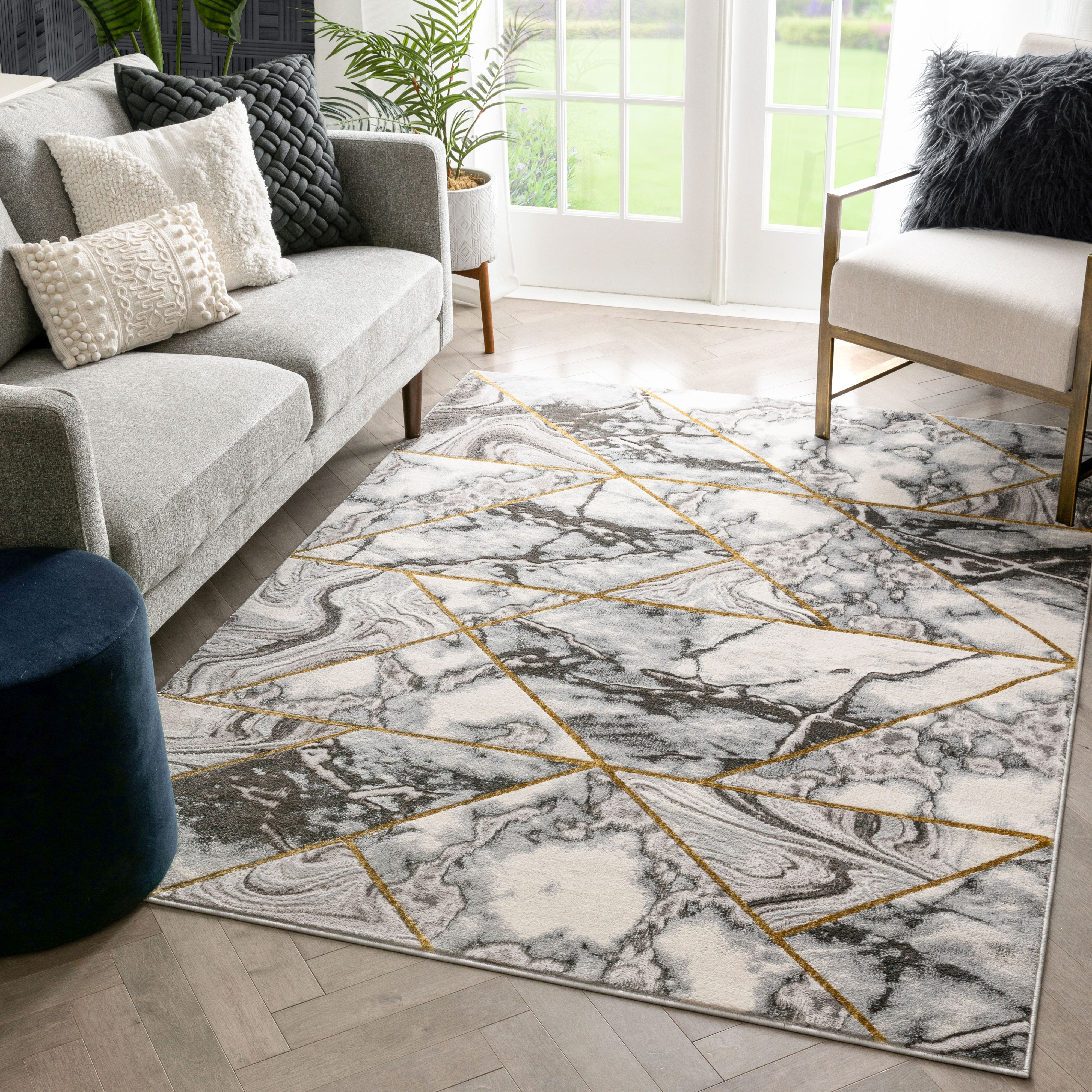 Well Woven Fairmont Arlo Retro Marble Pattern Grey 5'3" x 7'3" Glam