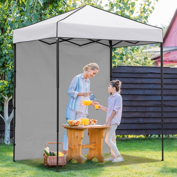 EAGLE PEAK 6 x 4 Instant Pop-up Canopy with 1 Sidewall and Carry Bag, Adjustable and Portable Canopy Tent, White