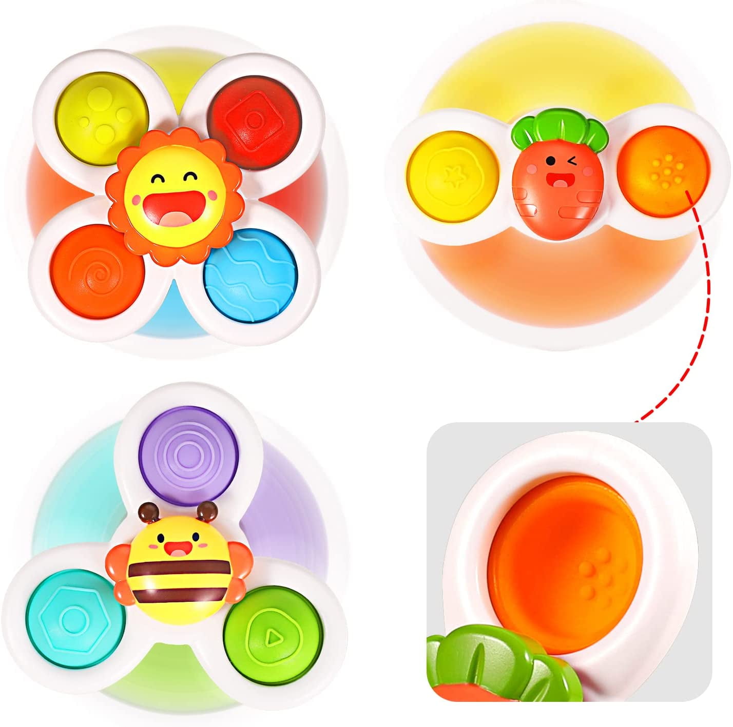 Acheter PDTO 3pcs Suction Cup Spinning Top Fidget Spinner Toys Baby Bath  Toy Insect Bee
