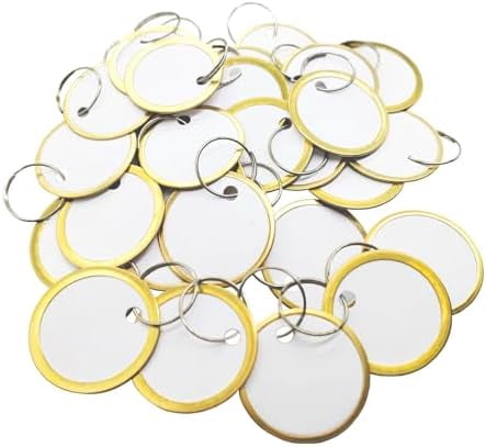 Tekola 180 Pieces Metal Rim Tags Key Tags Round Paper Tags with Metal Rings for Car Keys and Door Keys, Gold