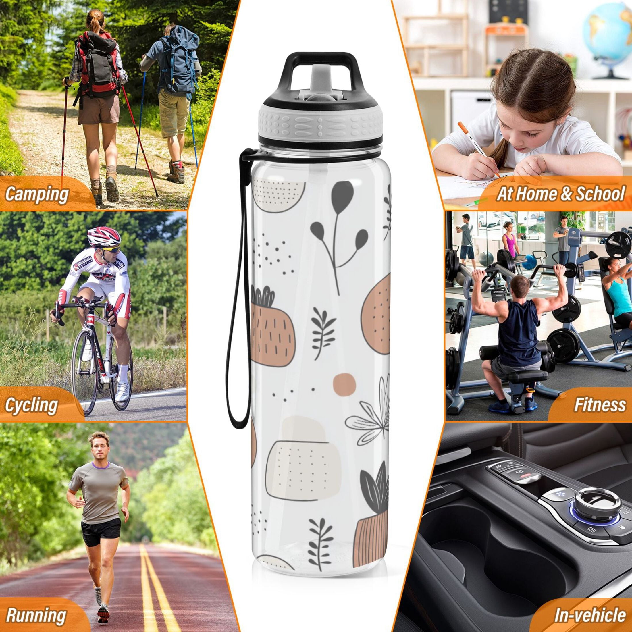 Vibrant Floral Brush Strokes 1000ml Tritan Sport Bottle Straw LeakProof Food-Grade Portable Wide Handle