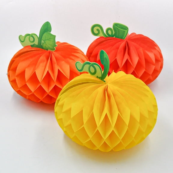 Honeycomb Ball Decor - Thanksgiving Pumpkin Centerpiece Paper Party Garland for Classroom Holiday Decoration Festive Hanging Ornaments