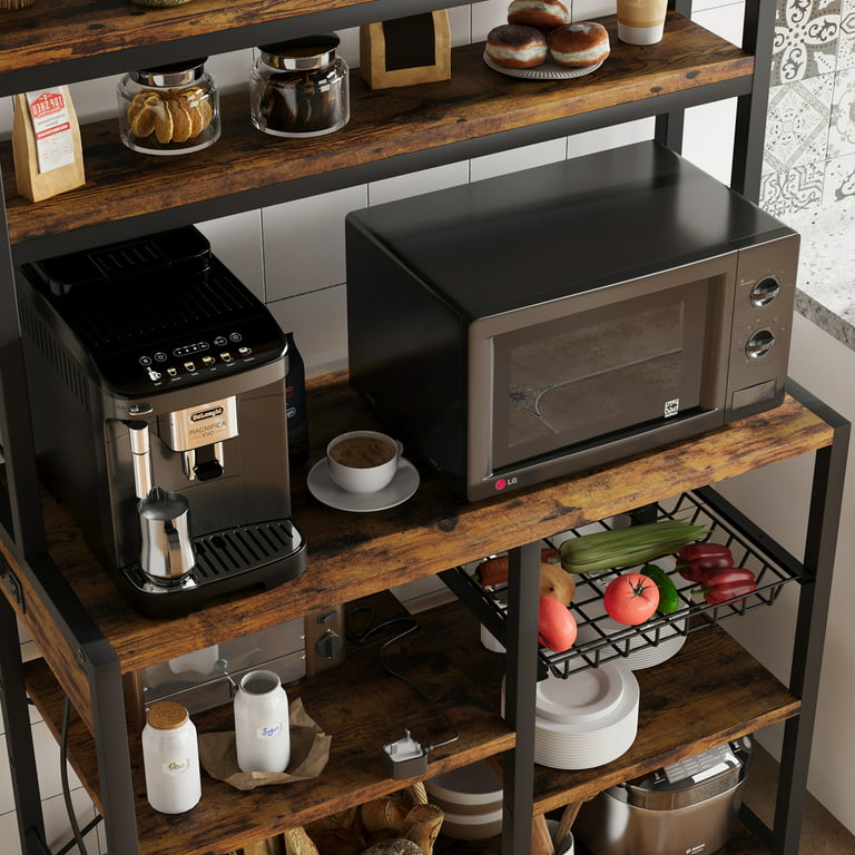  KirKical 3-Tier Coffee Bar Cabinet with Mini Fridge Space,  Heavy-Duty Rustic Grey Microwave Stand Baker Rack, Utility Storage Organizer  Shelf for Home Kitchen Dorm, Slate Grey : Home & Kitchen