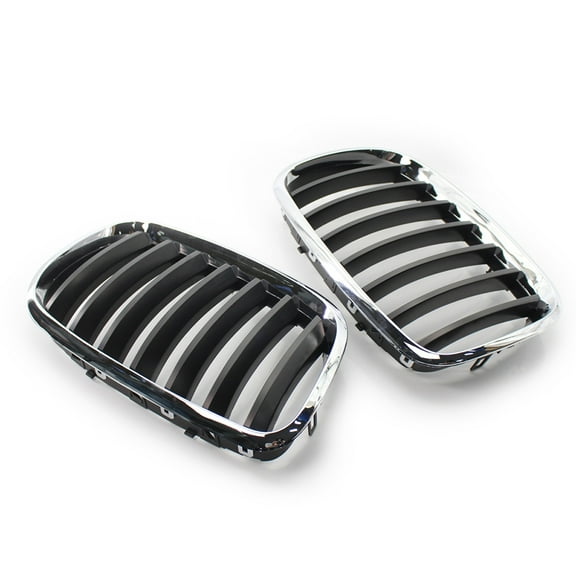 NS 2PCS Chrome Frame Shiny Black Slat Bumper Grill Car Kidney Grille Cover 51137157688, 51137185223, 51137185224 for BMW E70 X5 2008-2013, E71 X6 2008 2009 2010 2011 2012 2013