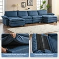 thumbnail image 5 of Zimtown Sectional U-Shaped Sofa with Ottoman, 6-8 Person Living Room Couch, 4 Seater and 2 Ottoman, Double-Layered Burlap, Blue, 5 of 11