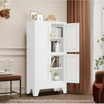 47.25" Metal Pantry Cabinet, Storage Cabinets with 4 Door and 2 Adjustable Shelves, White Bathroom Cabinet, Freestanding Cupboard for Kitchen Dining Living Room Bathroom