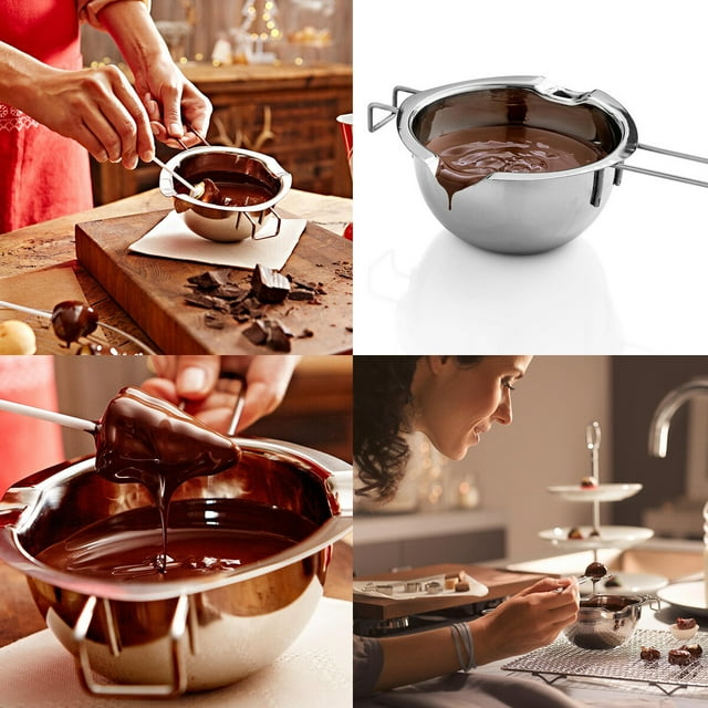 OULII 2 Pcs Professional Chefs Wax Melting Pot In Silver For Cooking Baking