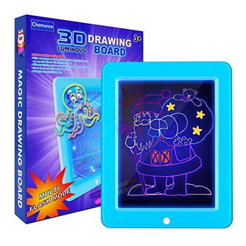 Chomunce Kids 3D Drawing Board,Magic Pad with Light Up Glow,LED Draw Sketch Tablet for Art Write Learning which Includes Wiping Cloth, Boost Card, Guide - Educational Toys for K -