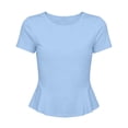 thumbnail image 4 of FRSASU Girl's Casual Solid Color Basic T-Shirts Slim Fit Short Sleeve Crew Neck Pullover Tee Tops Sky Blue-A, 4 of 9