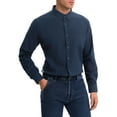 thumbnail image 4 of CAMISA DE NEGOCIO OXFORD DE MANGA LARGA PARA HOMBRES INSPIRE CHIC, CON CUELLO Y AJUSTE REGULAR, TAMAÑO S, AZUL OSCURO, 4 of 5
