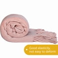 thumbnail image 5 of Ntbay Acrylic Knitted Throw Blanket with 7" Tassels, Lightweight and Soft Cozy Decorative Woven Blanket for Travel, Couch, Bed, Sofa, 51" x 67", Light Pink Striped, 5 of 6