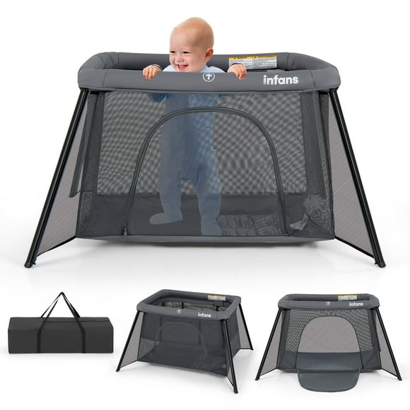 INFANS Lit de Voyage, Parc pour Bébé Portable avec Couffin Amovible, Matelas Doux et Sac de Transport, Parc Pliable et Léger Centre de Nurserie pour Nouveau-Nés et Tout-Petits (Gris Foncé)