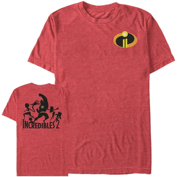 Men's The Incredibles 2 Logo Badge Silhouette Graphic Tee Red Heather Large
