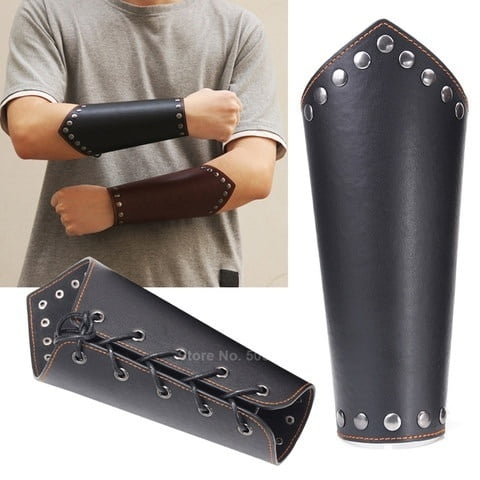 1pcs  Men Medieval Cosplay Leather Armor Arm Warmer Lace-Up Viking Pirate Knight Gauntlet Wristband Bracer