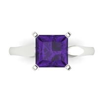 2.5 ctw Solitaire Anniversary Ring for Women | Princess Cut Natural Amethyst | Hyperallergenic Solid 18K White Gold