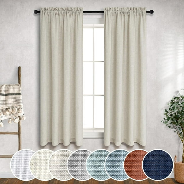 Beige Linen Curtains for Small Windows 38 Inch Wide 2 Panels Set Rod Pocket Short Skinny Narrow Mini Curtain for Kitchen Bathroom Basement Rustic Farmhouse Decor 38x45 Inch Length Tan Colored