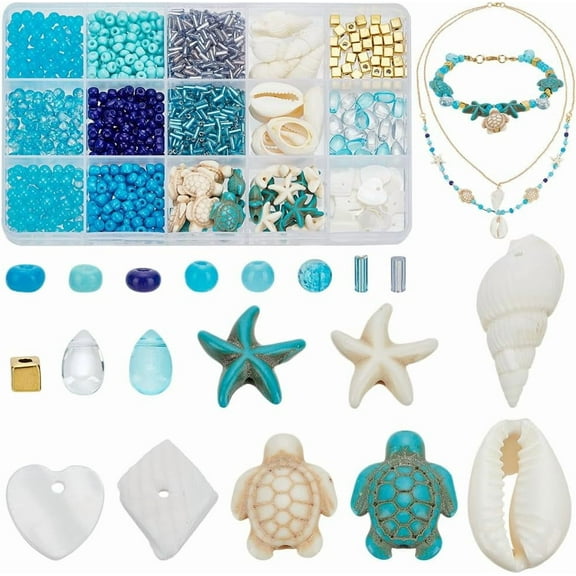 1281pcs Turquoise Turtle Beads for Jewelry Making 4mm Blue Glass Beads Seed Beads Ocean Seashell Charms Starfish Bead for Bracelet Necklace Earring Jewelry Making and DIY Craft Hanukkah diy