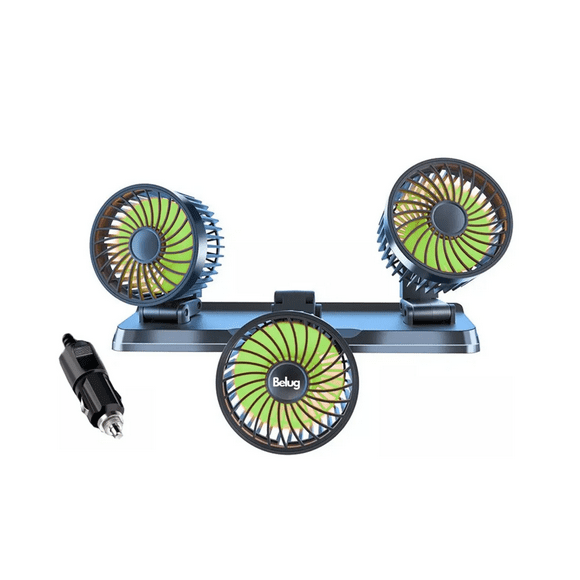 Ventilador Para Auto De 3 Cabezas Ajustables 360 Enchufe 12v Belug Negro, Amarillo