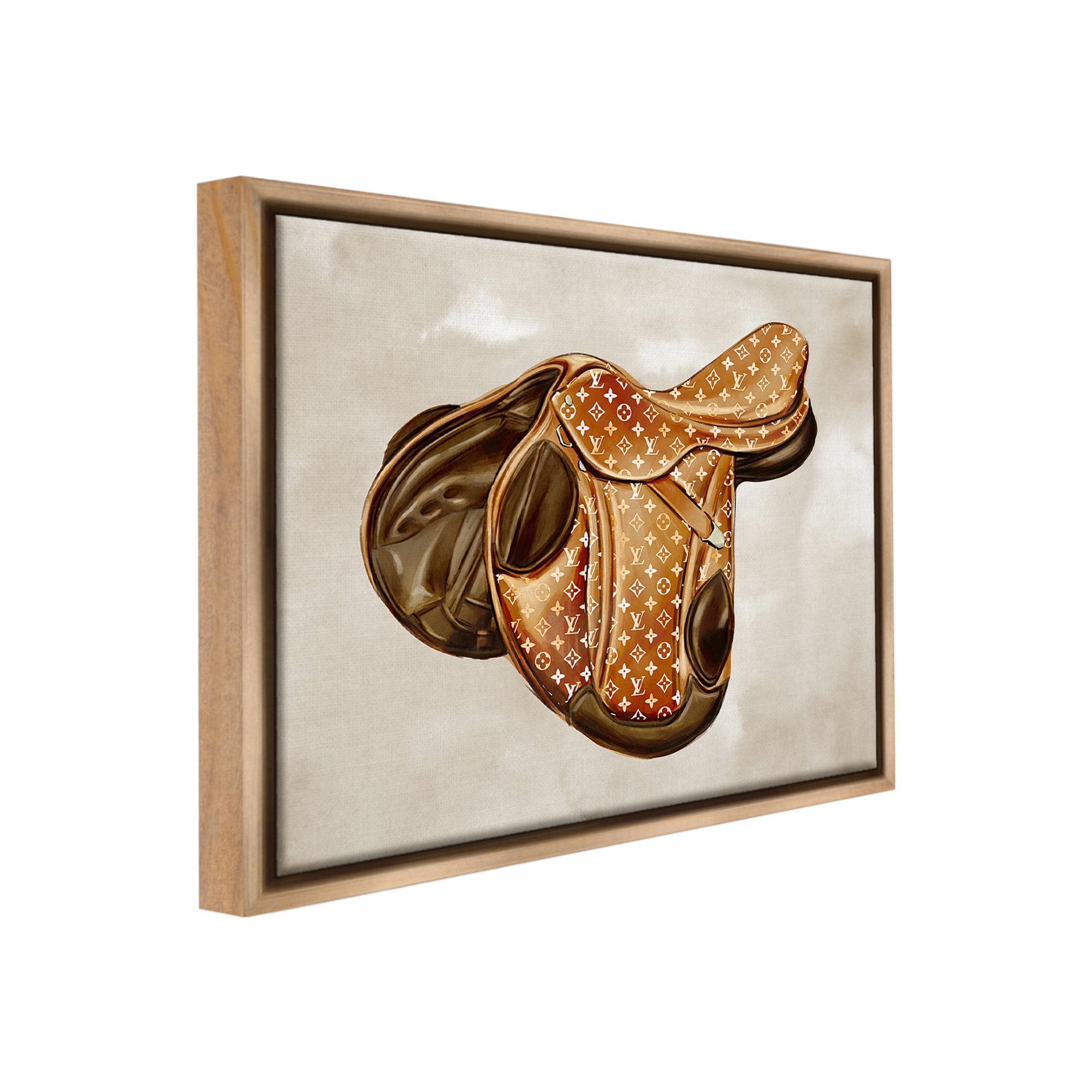 Stupell Industries Designer Horseback Saddle Beauty & Fashion Painting Brown Floater Framed Canvas Art Print Wall Art, 31 x 25