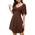 thumbnail image 2 of Vestido Amoretu Summer con escote en forma de corazón y volantes en línea A, marrón, 2 of 6